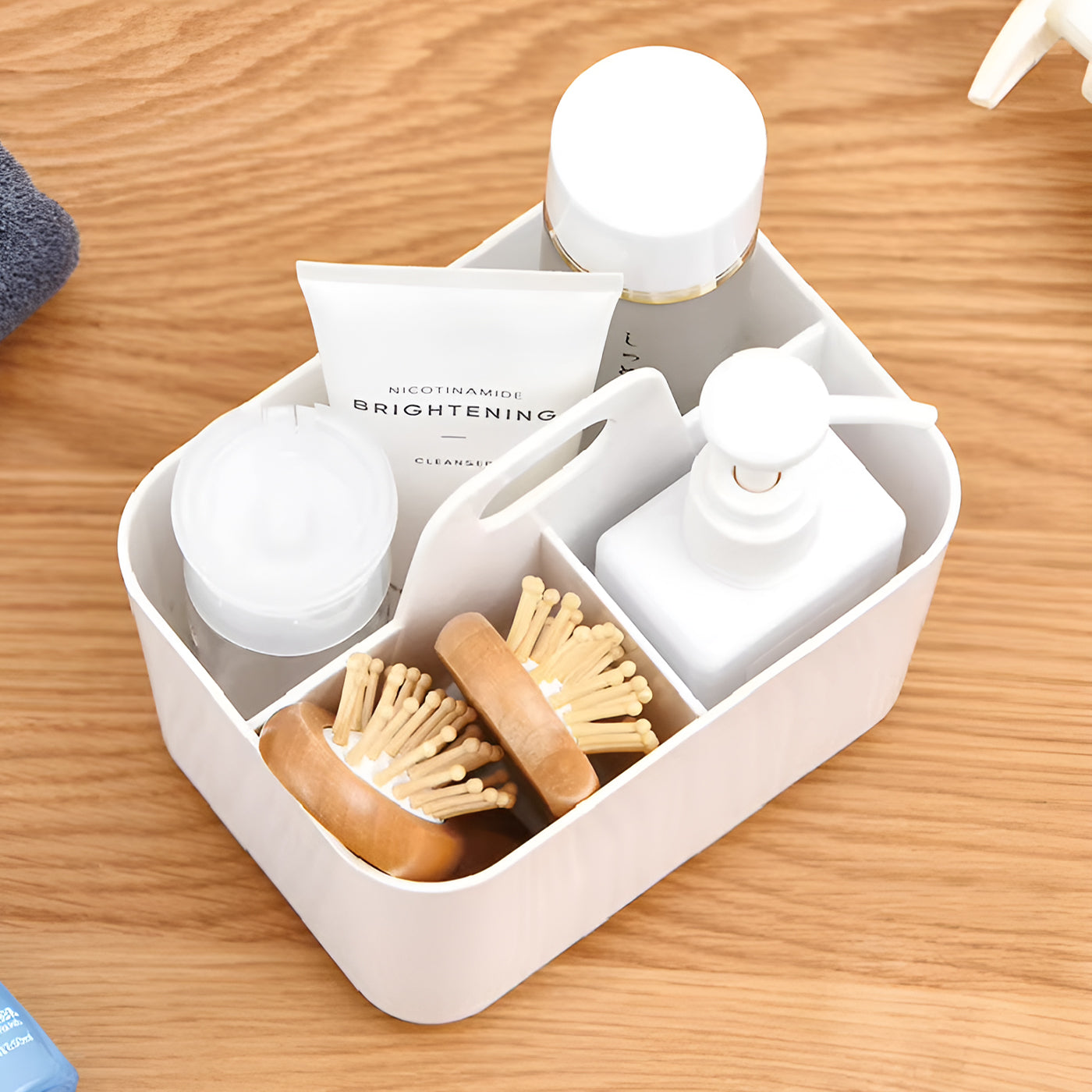 Multi-functional Plastic Desk and Bathroom Organizer 4 Compartments for Cosmetics, Pens, Pencils, and Toothpaste