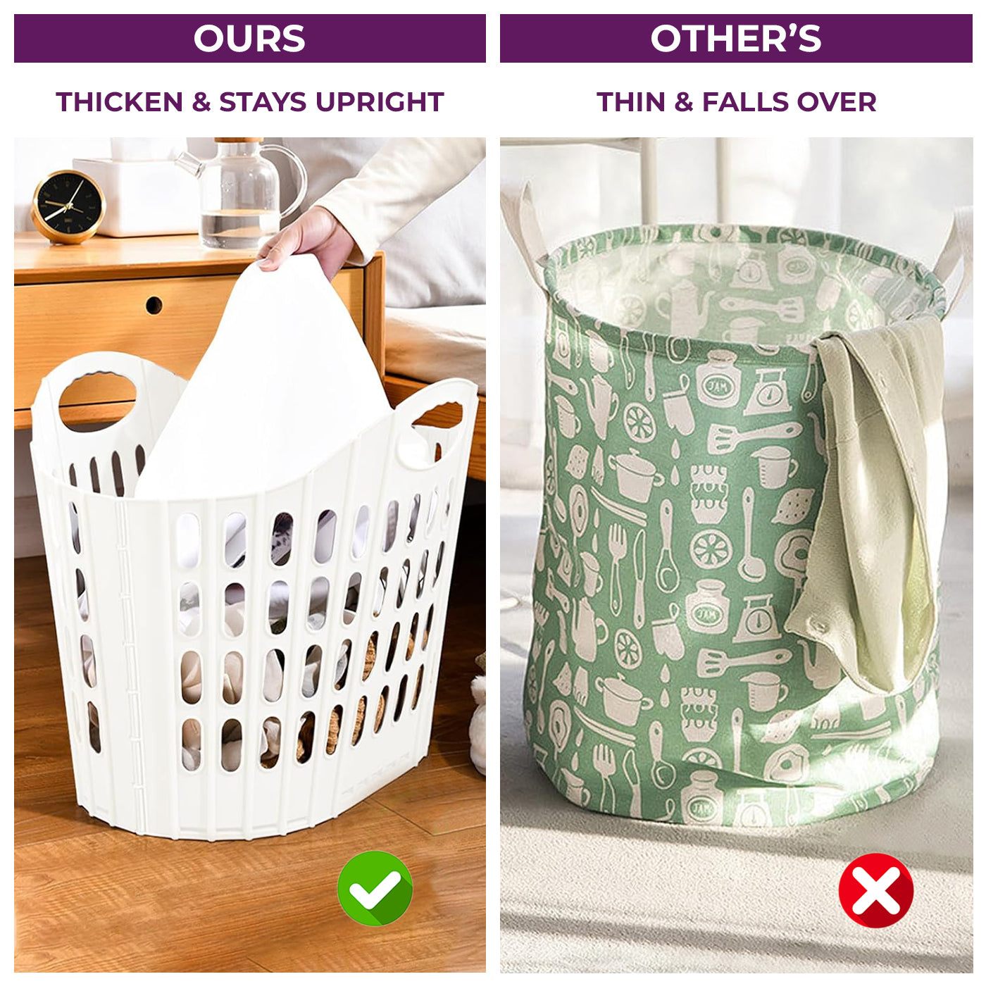 Plastic Foldable Laundry Basket for Clothes with Handle | Laundry Bag for Bathroom | Washing Clothes Storage Basket | Toy Storage Basket