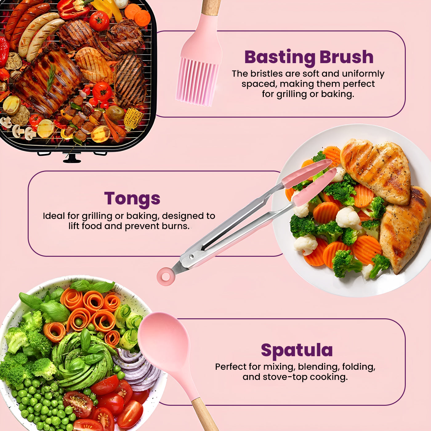 11-Piece Silicone Spatula Set | Heat-Resistant, Non-Stick & BPA-Free | Food-Grade Kitchen Utensils with Wooden Handle | Perfect for Cooking, Baking, Mixing & Serving (Pink)