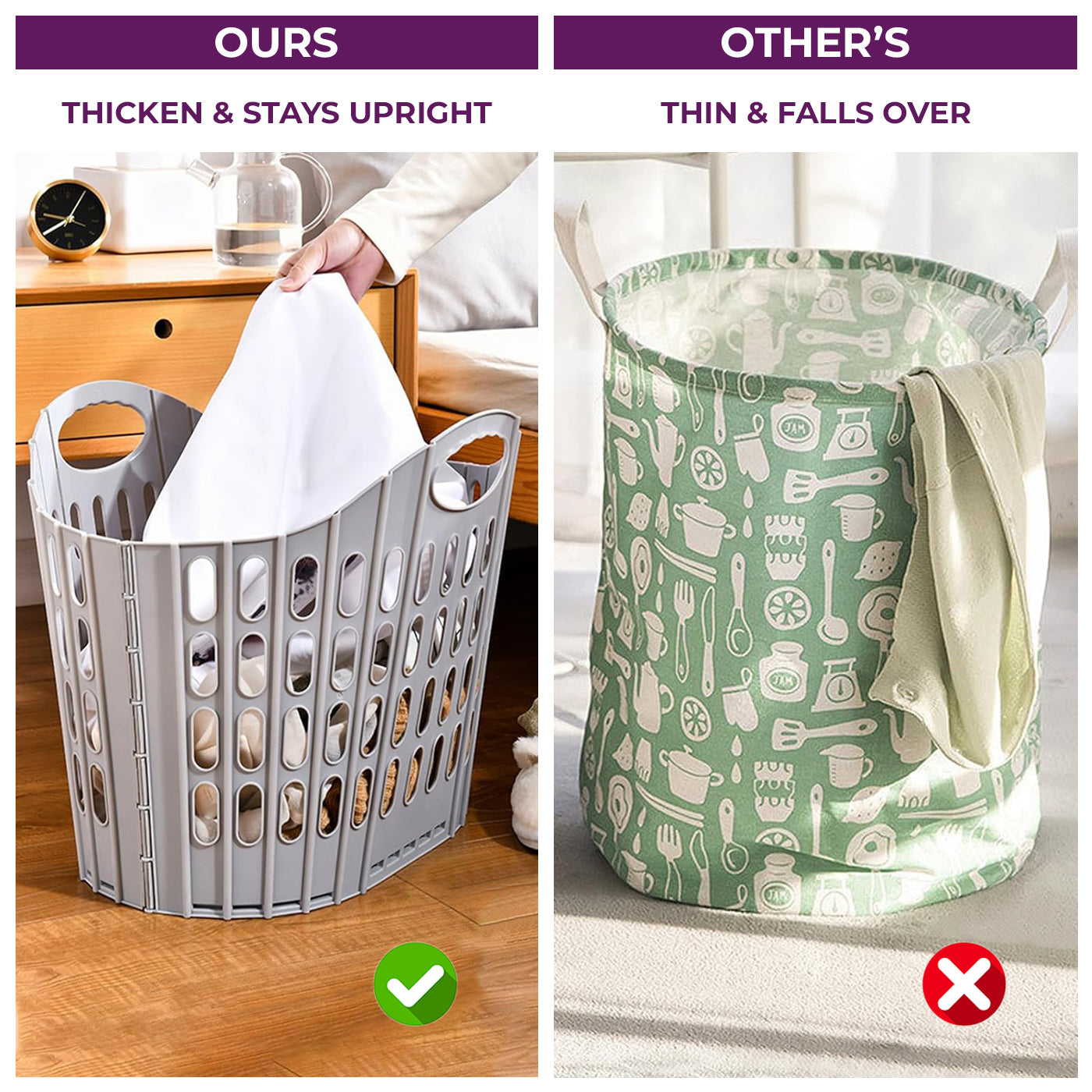 Plastic Foldable Laundry Basket for Clothes with Handle | Laundry Bag for Bathroom | Washing Clothes Storage Basket | Toy Storage Basket