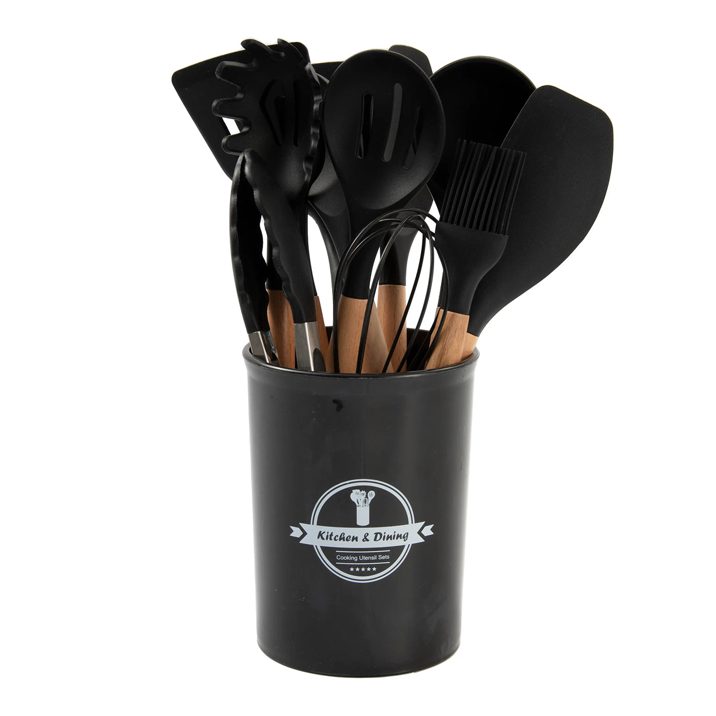11-Piece Silicone Spatula Set | Heat-Resistant, Non-Stick & BPA-Free | Food-Grade Kitchen Utensils with Wooden Handle | Perfect for Cooking, Baking, Mixing & Serving (Black)