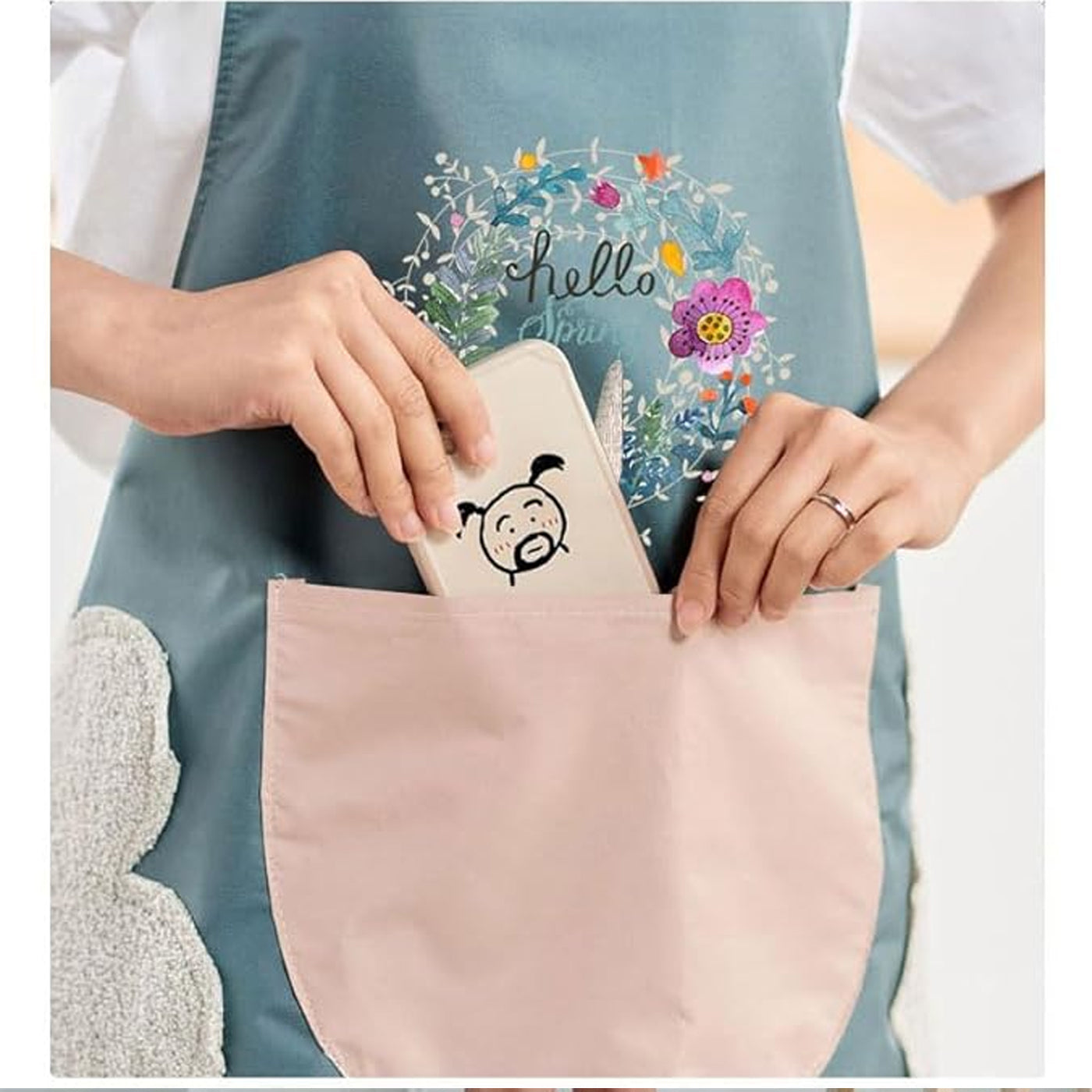 Waterproof Cooking Apron | Unisex Adjustable Apron with Front Pocket and Neck Strap | Side Coral Velvet Hands Towel for Kitchen, Cooking, Restaurant