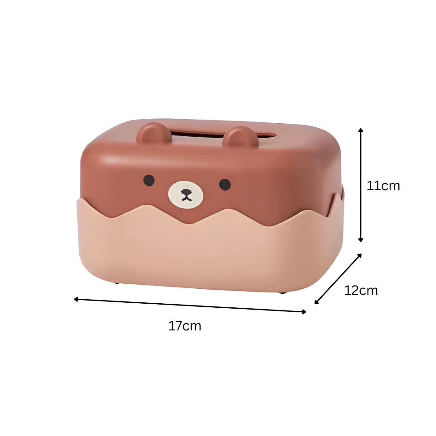 Tissue Paper Holder Box | Plastic Cute Teddy Tissue Box | Tissue Dispenser for Bathroom, Home, Living Room, Kitchen, Office, Car Napkin Holder (Brown)