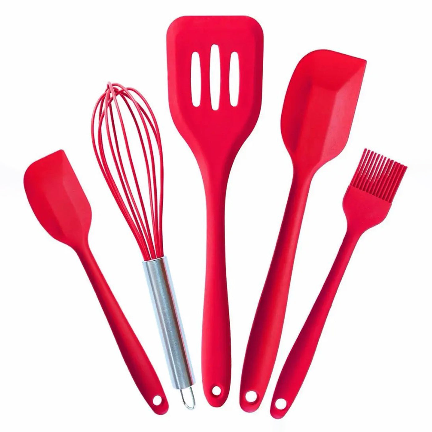 Silicone Spatula Set of 5 | Heat-Resistant, Non-Stick & BPA-Free | Flexible & Durable Kitchen Utensils for Cooking, Baking & Mixing (Red)