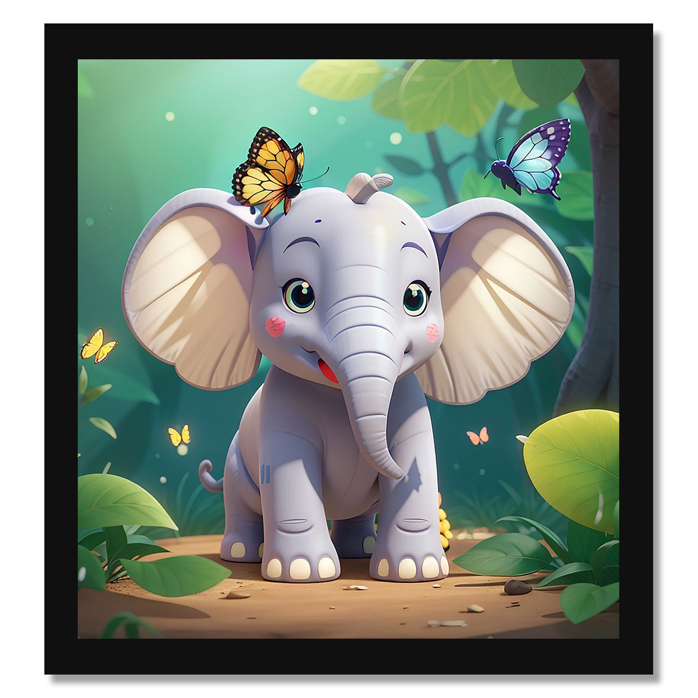 Baby Elephant Printed Wall Frame for Wall Decoration Wall Poster Frame for Kids Bedroom Living Room Home Decor Gift for Birthday Kids Boys and Girls