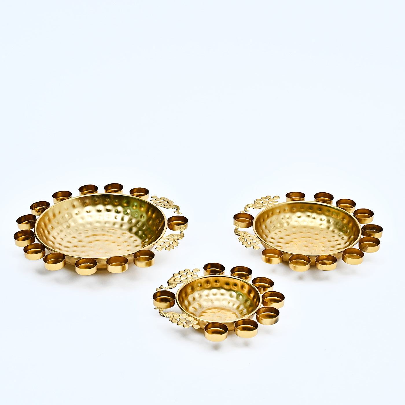 Elegant Peacock Design Urli for Home , Office , Diwali Decors - Set of 3