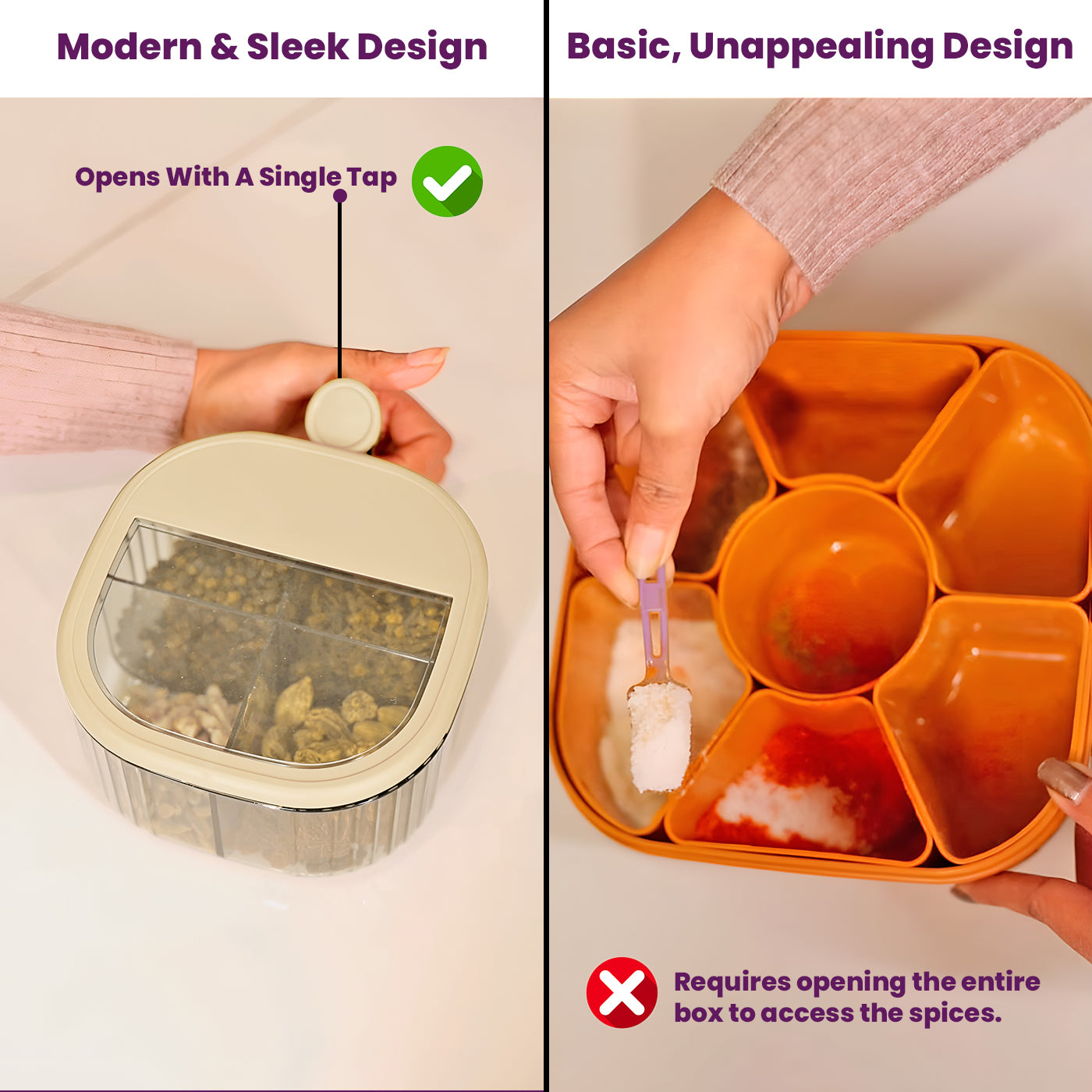 4-Compartment Plastic Spice Container: Seasoning Box with Lid, Spoon, and Handle for Sugar, Nuts, Spices (White)
