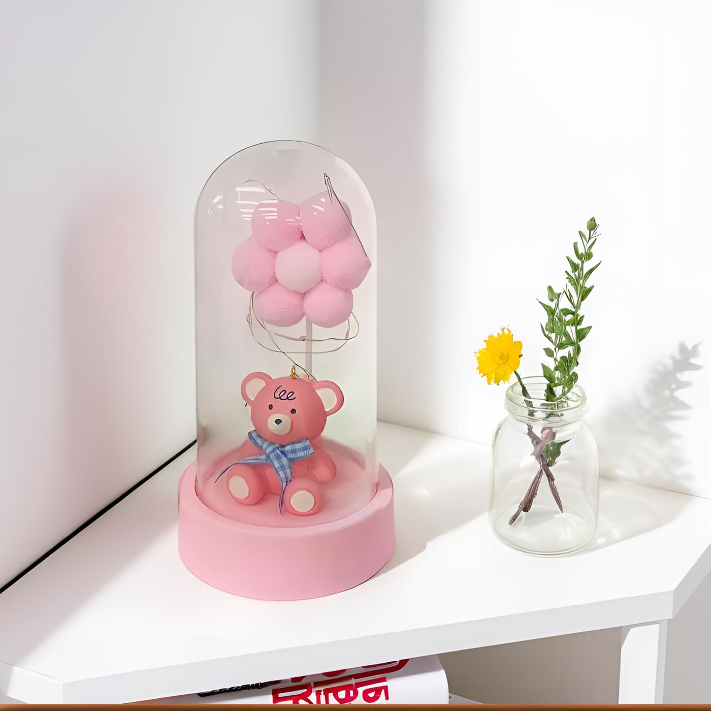 Cute Pink Teddy Bear Glass Dome LED Lights | Romantic Night Light Decoration | Gift for Girlfriend, Anniversary, Birthday, Valentine's Day