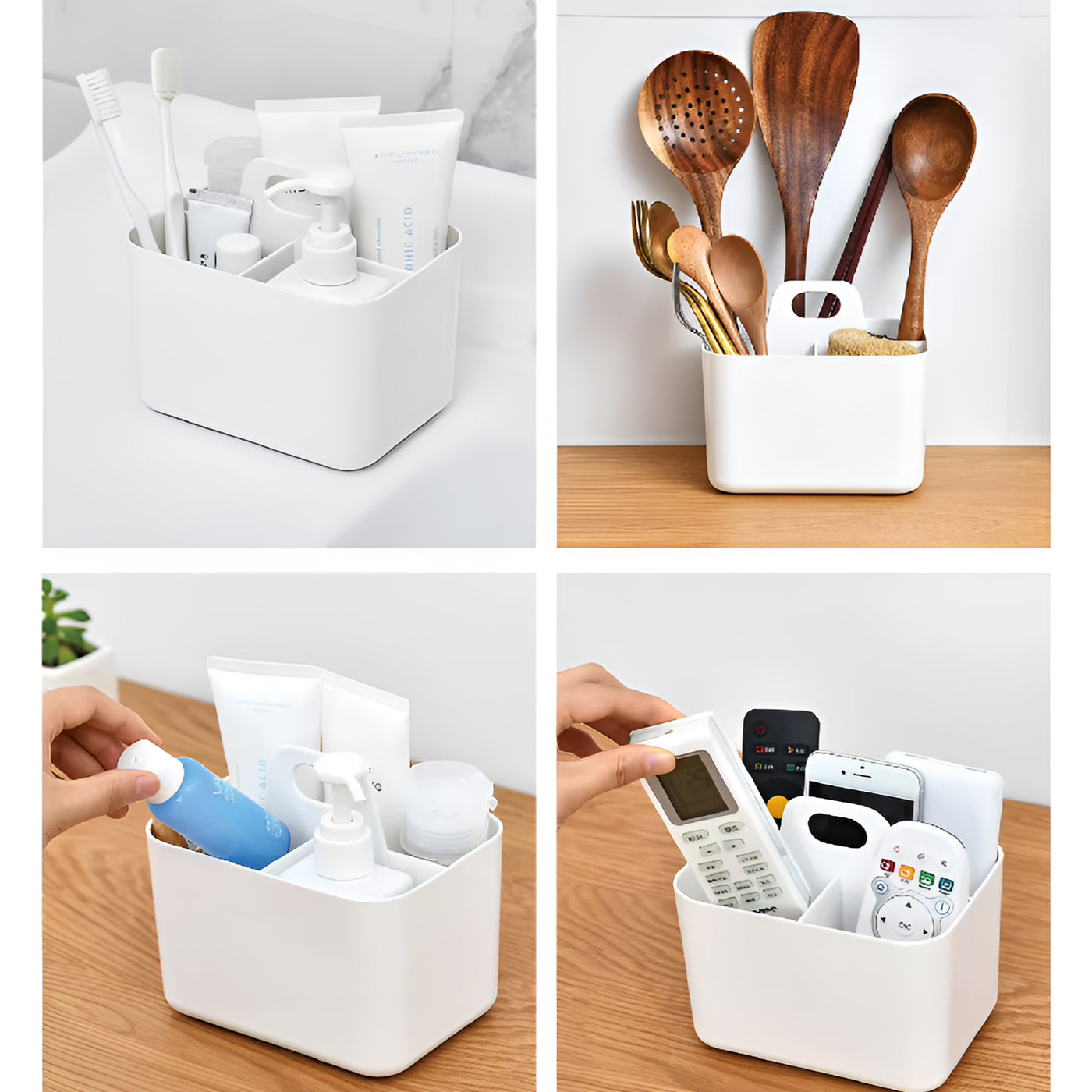 Multi-functional Plastic Desk and Bathroom Organizer 4 Compartments for Cosmetics, Pens, Pencils, and Toothpaste