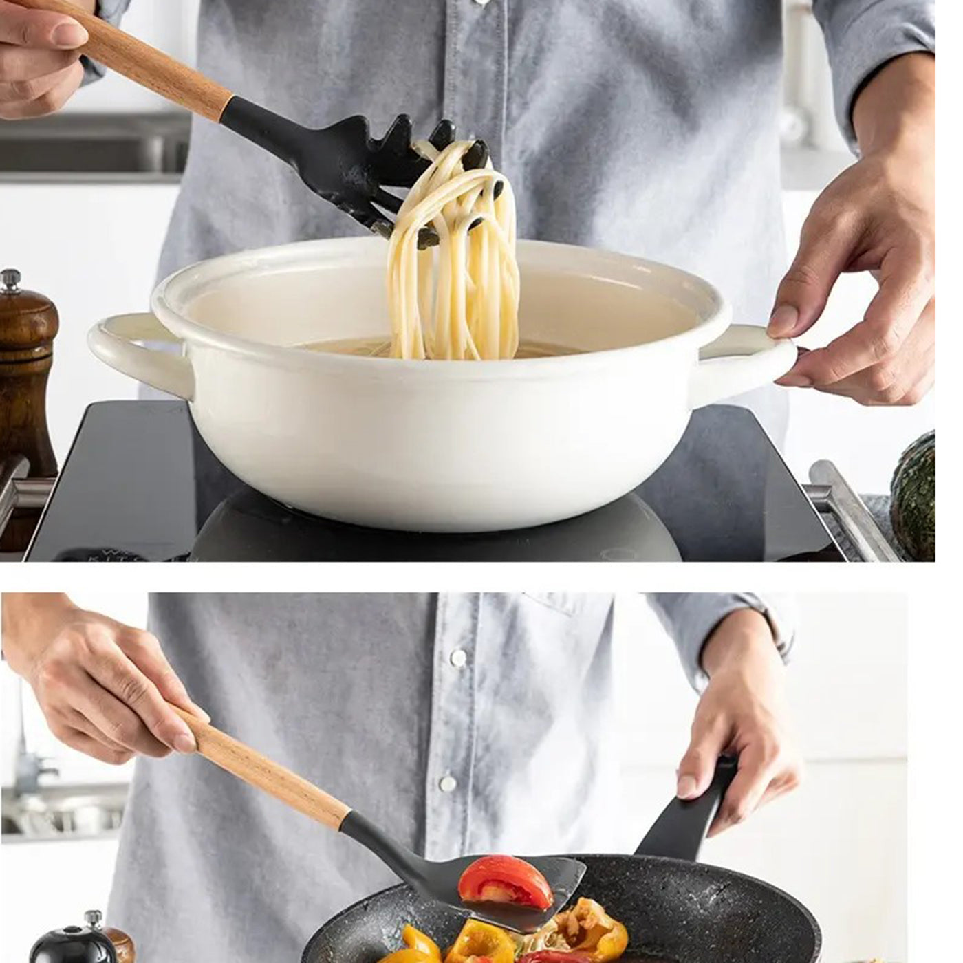 11-Piece Silicone Spatula Set | Heat-Resistant, Non-Stick & BPA-Free | Food-Grade Kitchen Utensils with Wooden Handle | Perfect for Cooking, Baking, Mixing & Serving (Black)