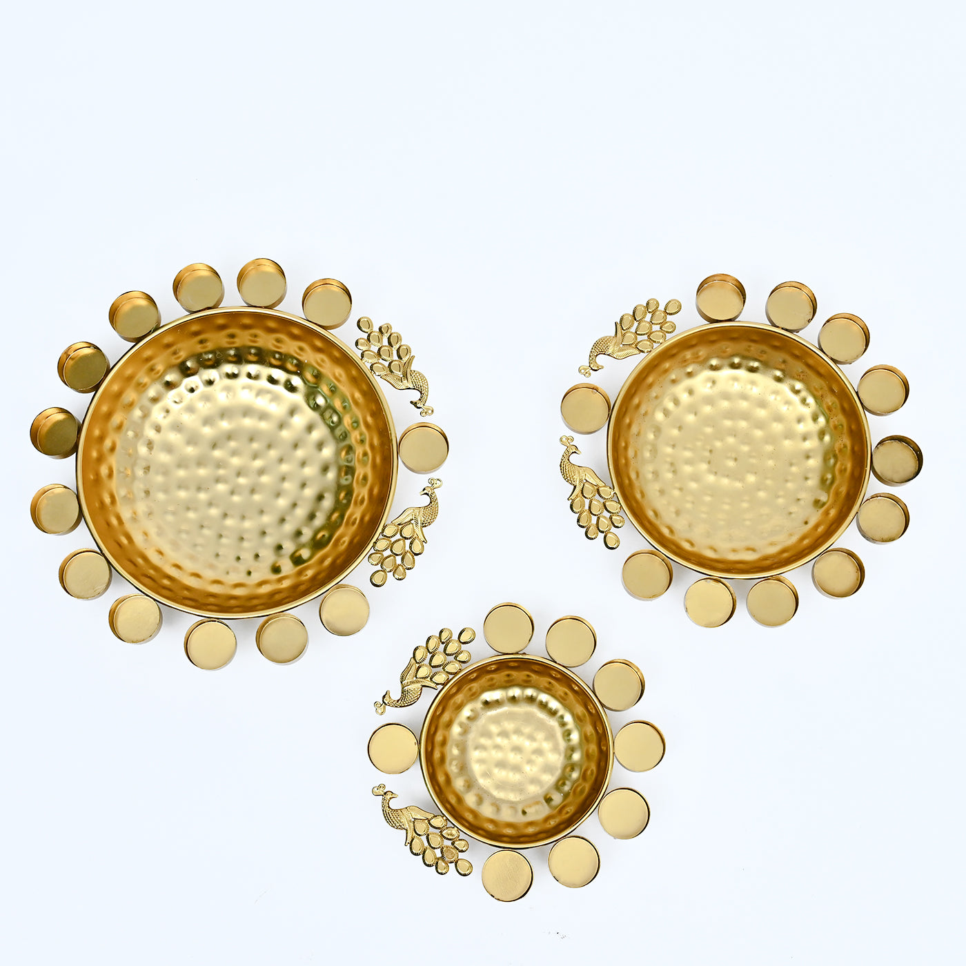 Elegant Peacock Design Urli for Home , Office , Diwali Decors - Set of 3