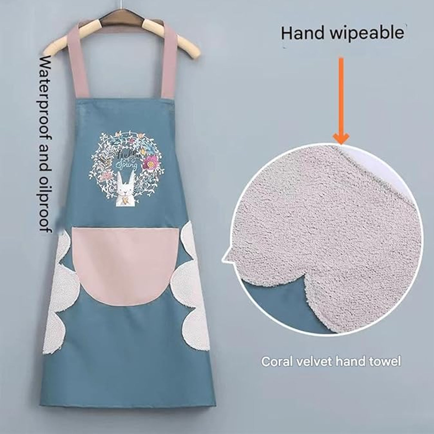 Waterproof Cooking Apron | Unisex Adjustable Apron with Front Pocket and Neck Strap | Side Coral Velvet Hands Towel for Kitchen, Cooking, Restaurant