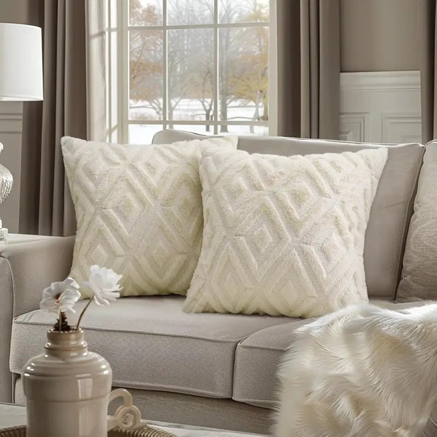 Cushion Cover | Soft Throw Pillow Case 42 x 42 cm | Sofa, Bedroom & Car Décor (White)