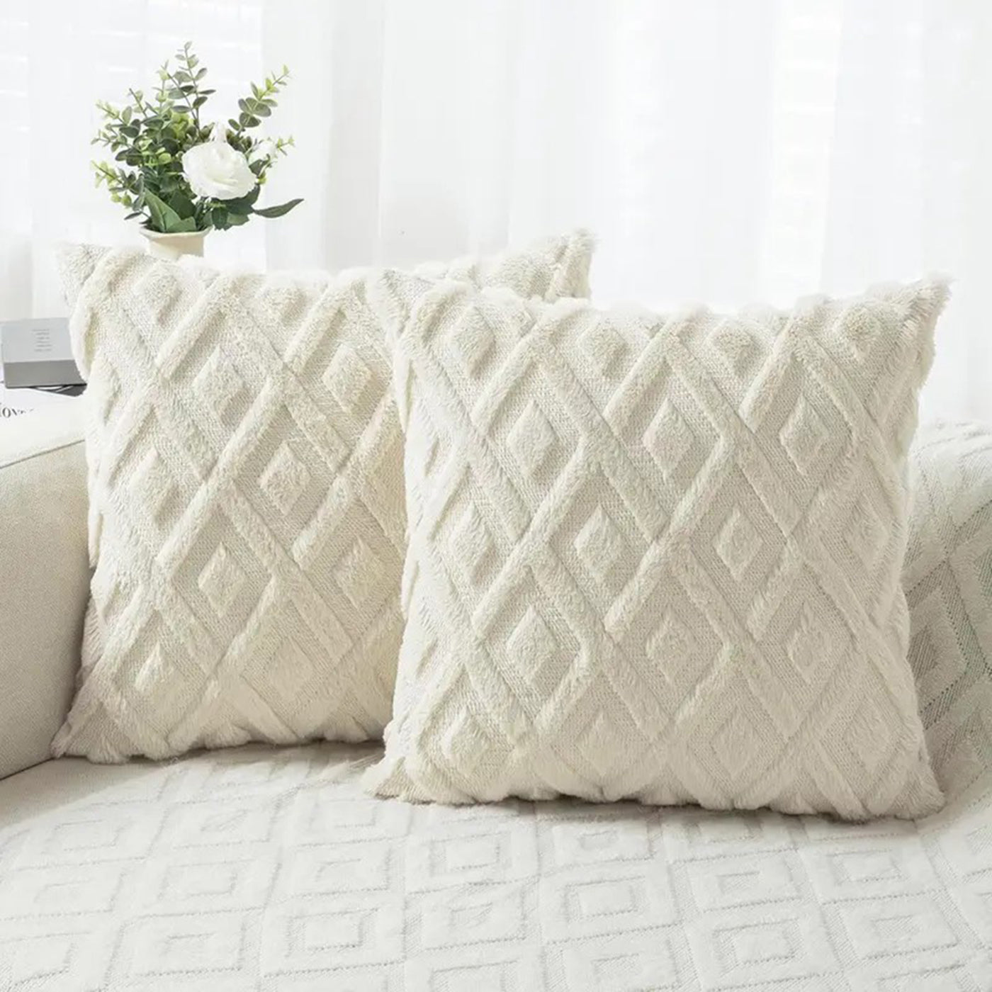 Cushion Cover | Soft Throw Pillow Case 42 x 42 cm | Sofa, Bedroom & Car Décor (White)