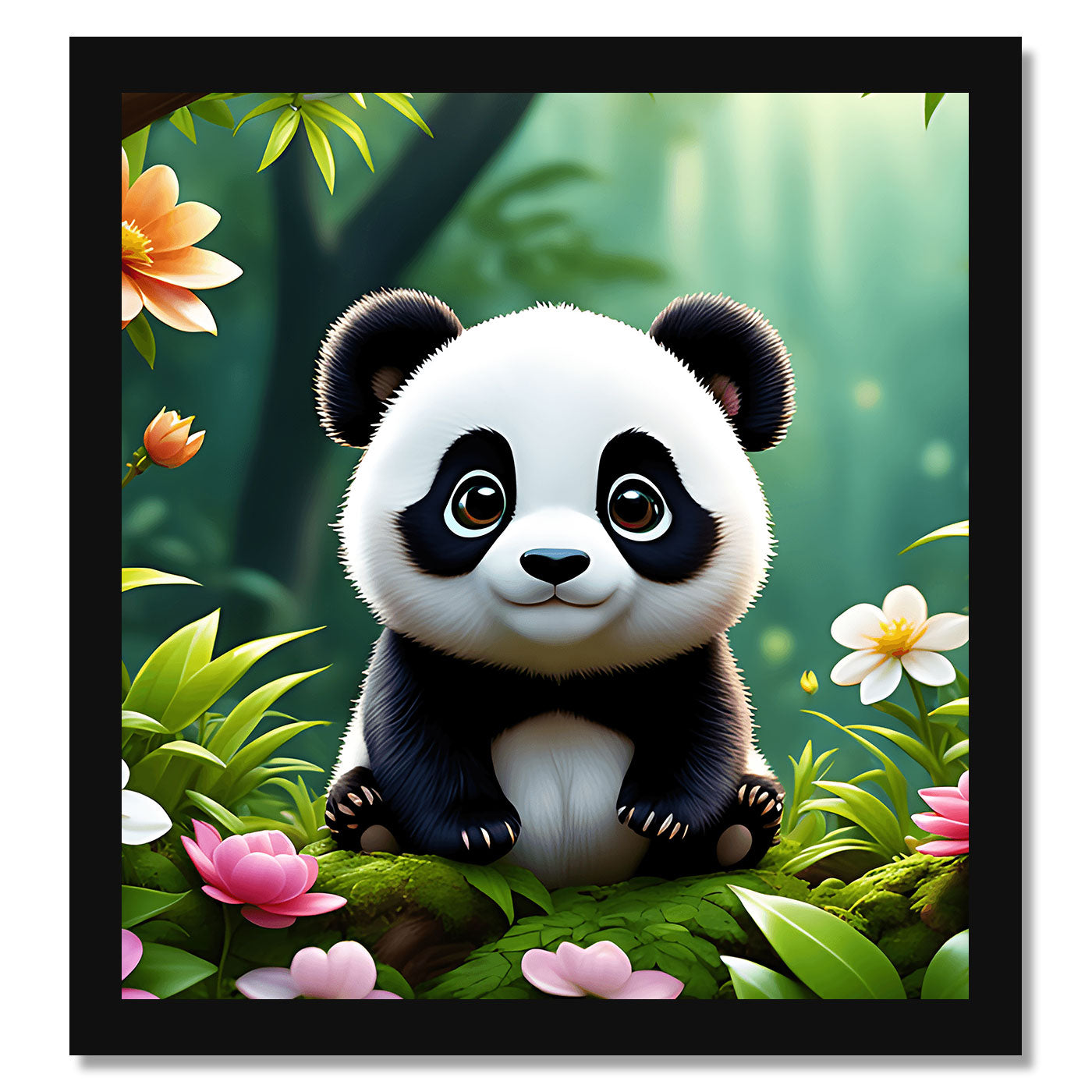 Cute Panda Printed Wall Frame for Wall Decoration Wall Poster Frame for Kids Bedroom Living Room Home Decor Gift for Birthday Kids Boys and Girls