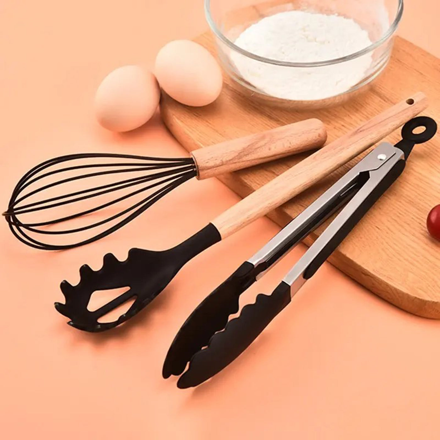 11-Piece Silicone Spatula Set | Heat-Resistant, Non-Stick & BPA-Free | Food-Grade Kitchen Utensils with Wooden Handle | Perfect for Cooking, Baking, Mixing & Serving (Black)
