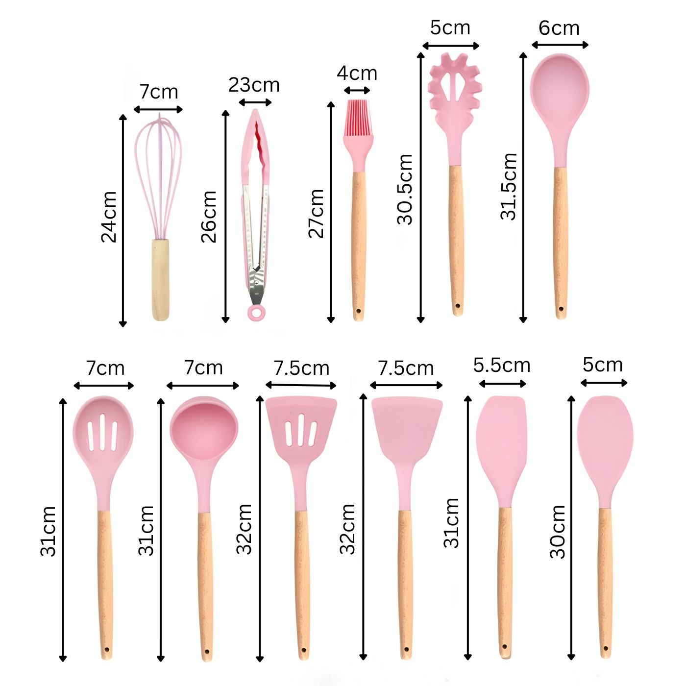 11-Piece Silicone Spatula Set | Heat-Resistant, Non-Stick & BPA-Free | Food-Grade Kitchen Utensils with Wooden Handle | Perfect for Cooking, Baking, Mixing & Serving (Pink)