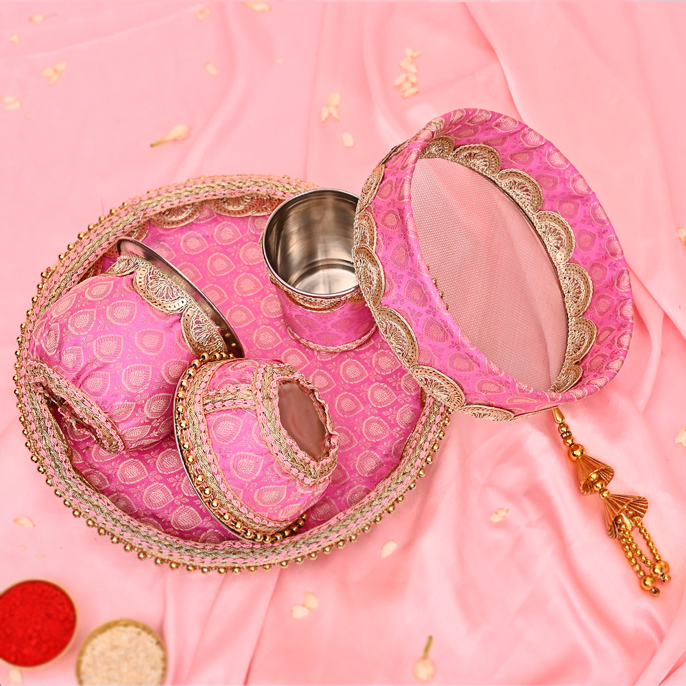 Handcrafted Karwa Chauth Thali Set -Pink