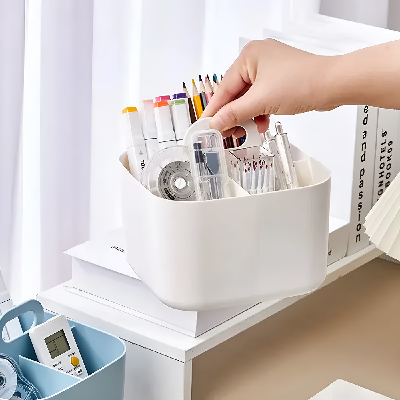 Multi-functional Plastic Desk and Bathroom Organizer 4 Compartments for Cosmetics, Pens, Pencils, and Toothpaste