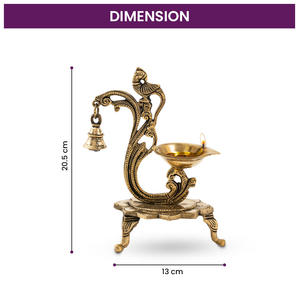 Brass Oil Peacock Diya with Bell