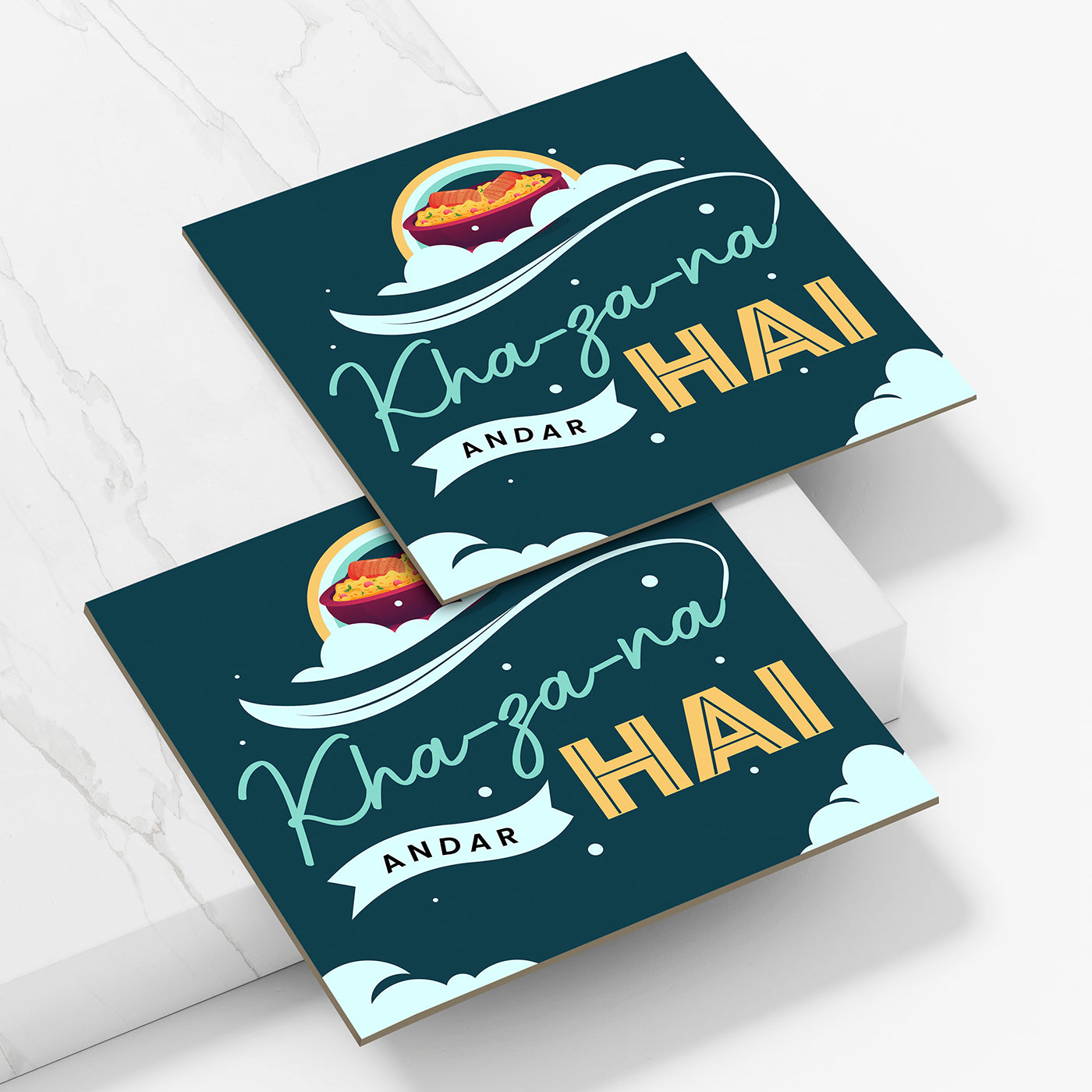 Set of 2 Khazana Andar Hai Printed Coaster Cum Fridge Magnets For Tea Cups ,Coffee Mugs Gift For Mother