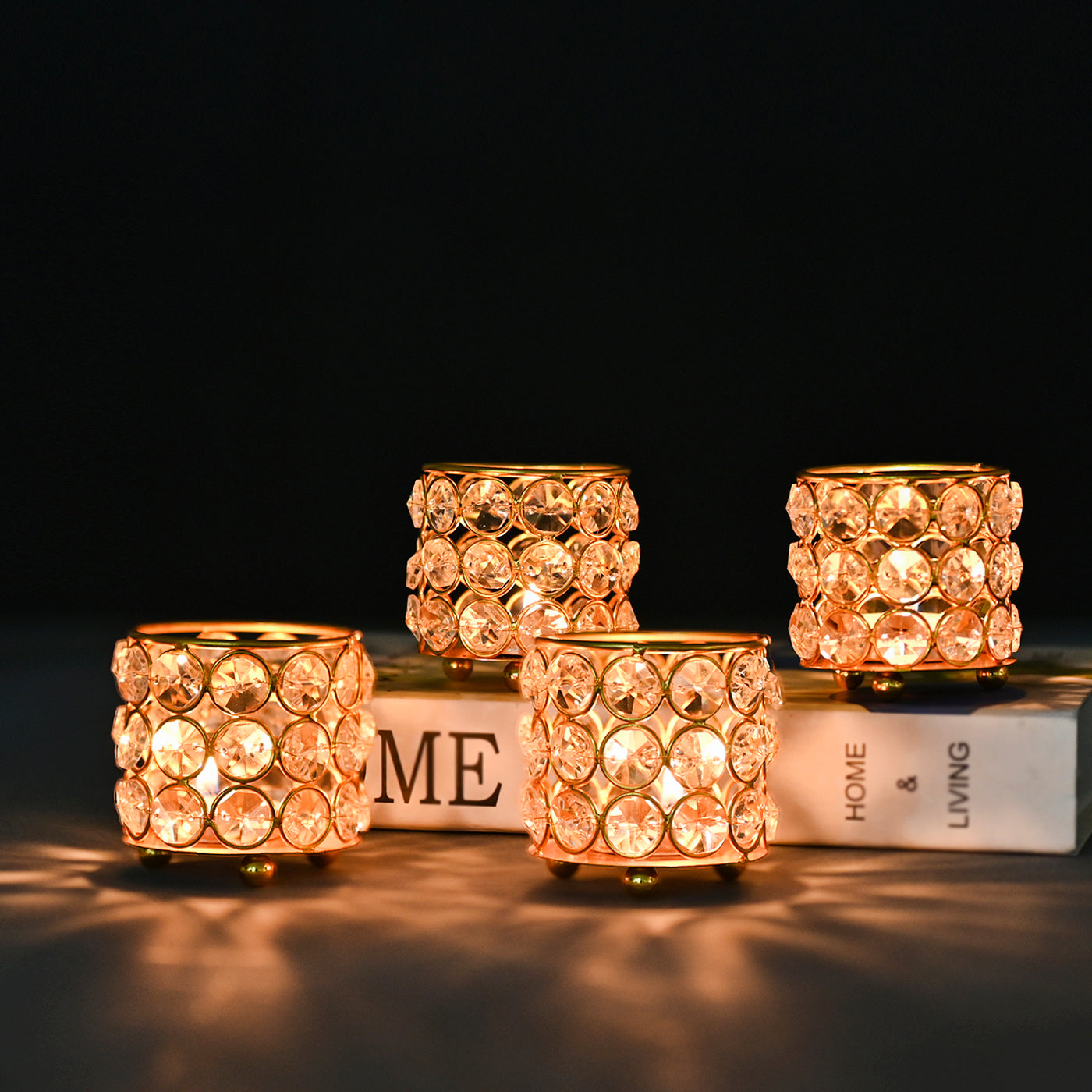 Glimmering Crystal Tea-Light Holder(Set of 4)