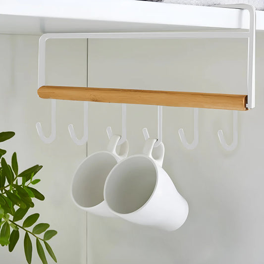 Door Hook Organiser | Multifunctional Metal Wall Hook Hanger Suitable for Room, Kitchen, Bathroom Wall Hanger, 6 Hooks for Hanging Cooking Utensils (White 6 Hooks)