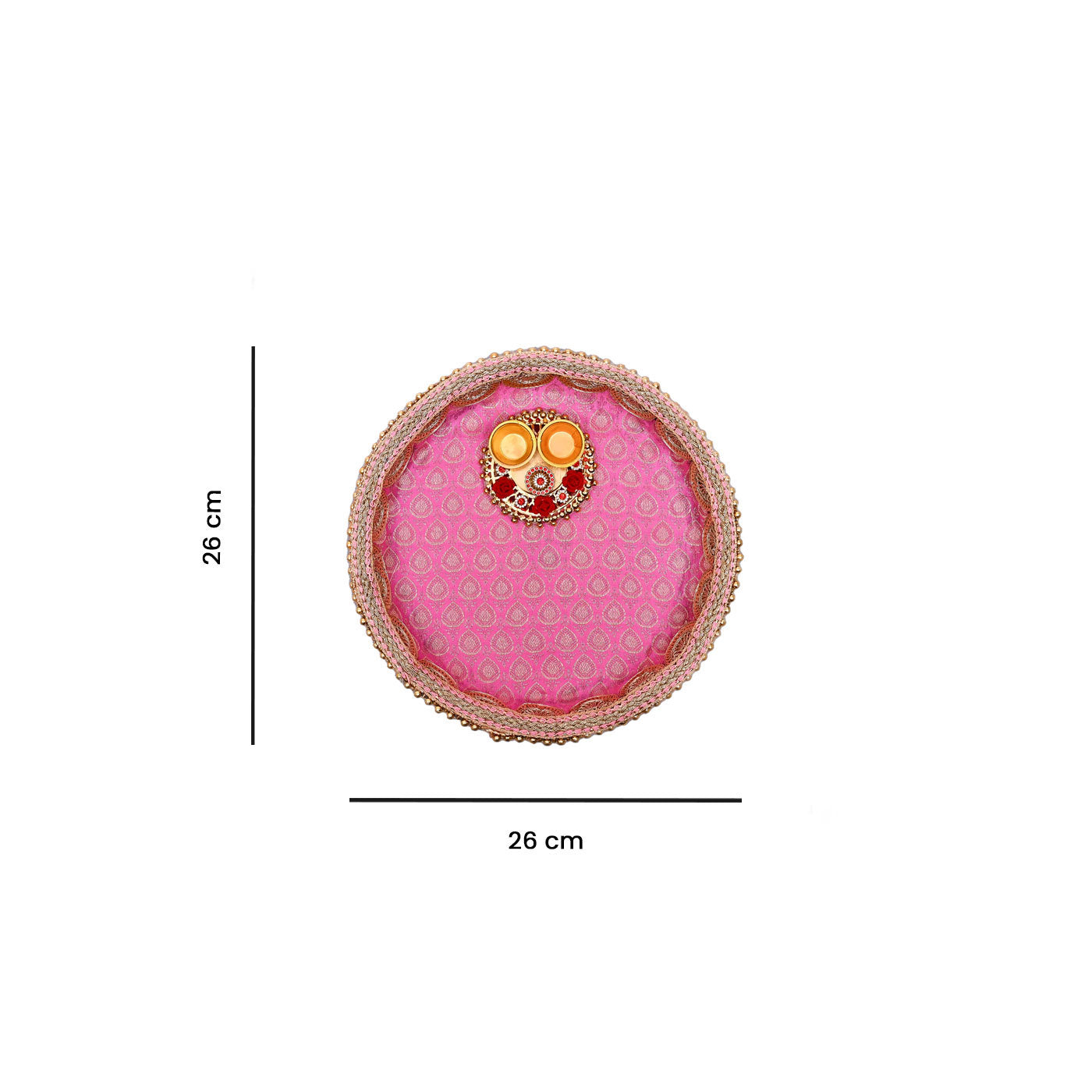 Stainless Steel Handcrafted Decorative Pooja Thali for Diwali Puja, Home, Temple, Mandir, Wedding, Bhai Dooj Decorative Puja Plate (Pink)