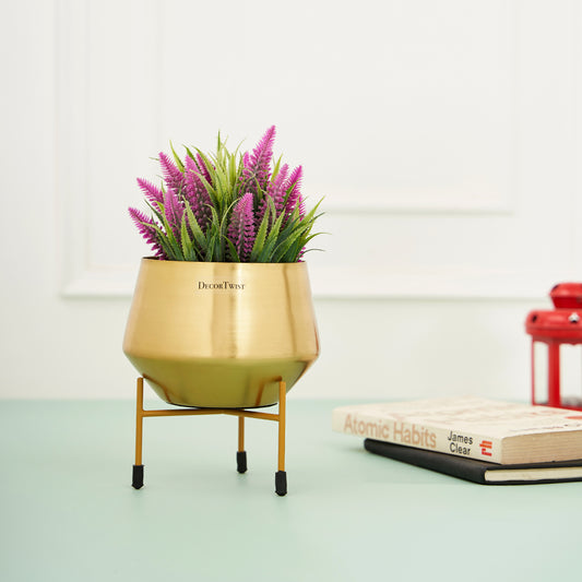 Metal Planter with Stand Flower Pot for Living Room Bedroom Indoor Outdoor Pots for Plants Home Office Decor Garden Interior Balcony Decoration -Gold
