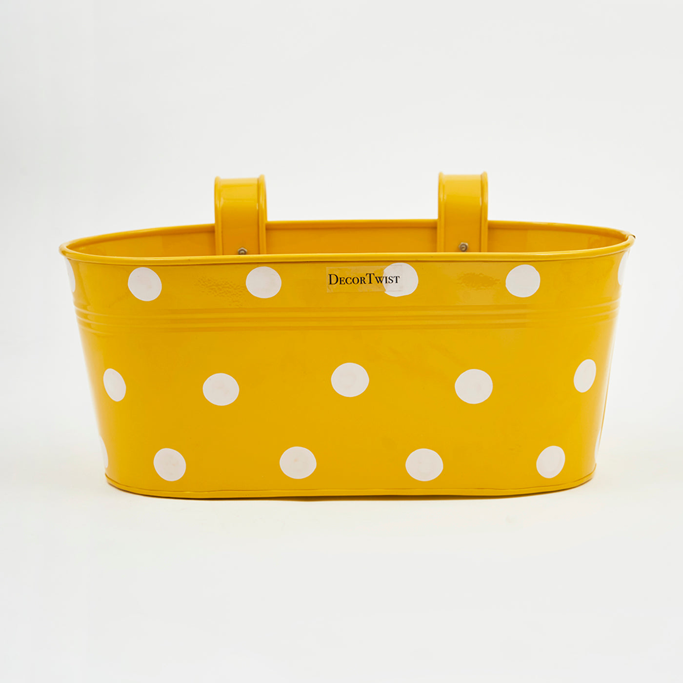 Metal Hanging Planter Dotted Oval Railing Flower Pot with Detachable Handle for Balcony Indoor Outdoor Home Office Garden Decor(Yellow)