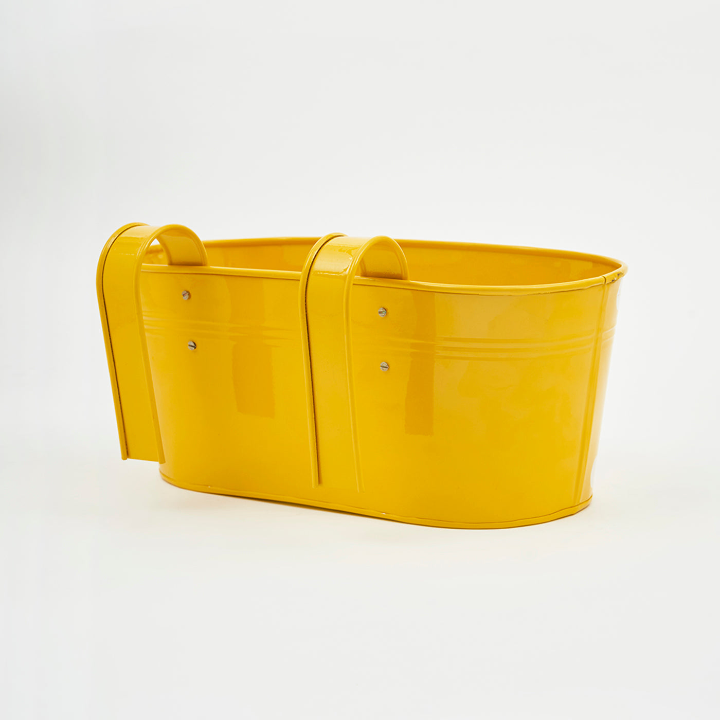 Metal Hanging Planter Dotted Oval Railing Flower Pot with Detachable Handle for Balcony Indoor Outdoor Home Office Garden Decor(Yellow)