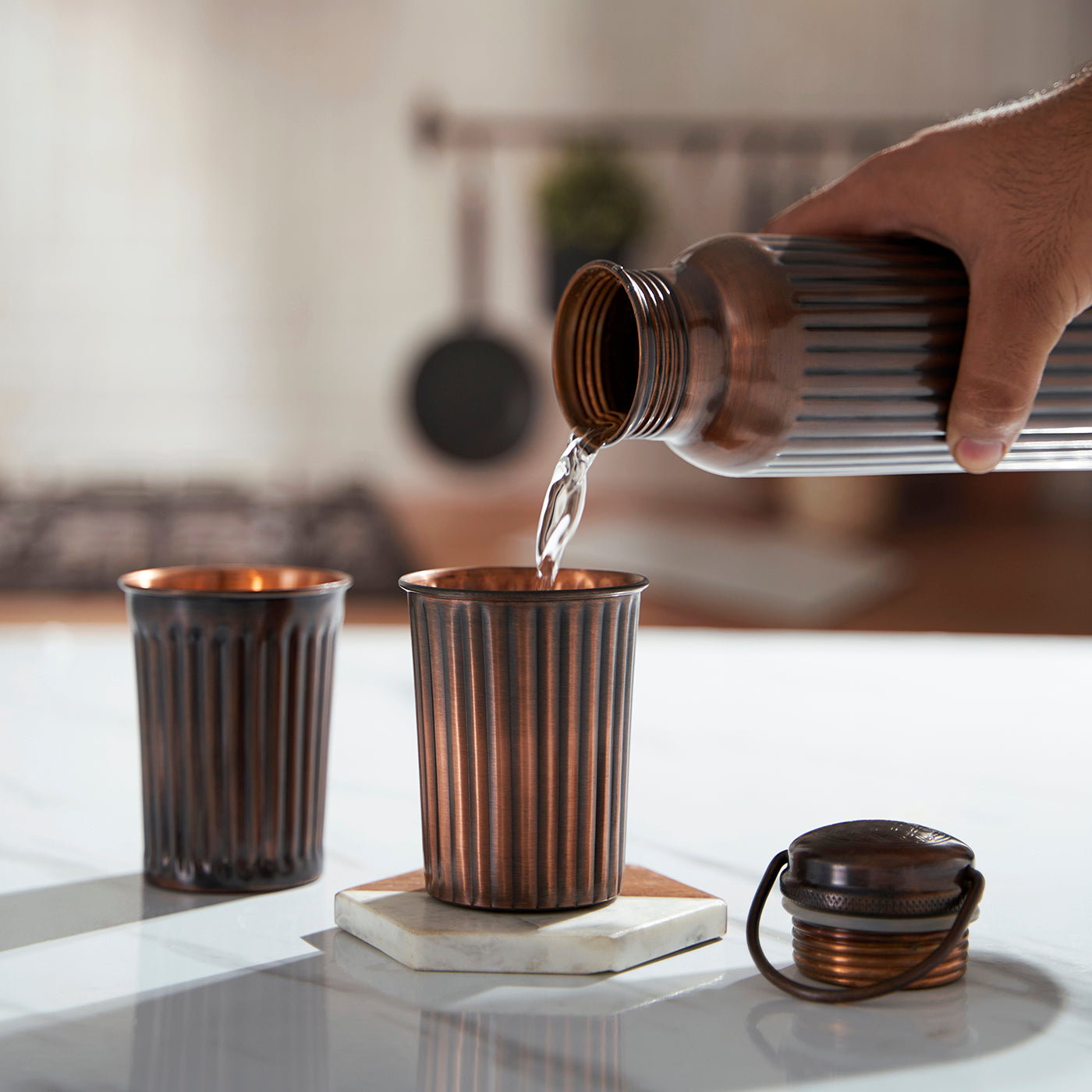 Pure Copper Water Bottle with 2 Glass Leak Proof Durable Rust Proof Non-Toxic and BPA Free Bottles for Yoga Gym Trekking Office Travel Home Tamba Water Bottle (950 ml - 2 Glass 250 ml)