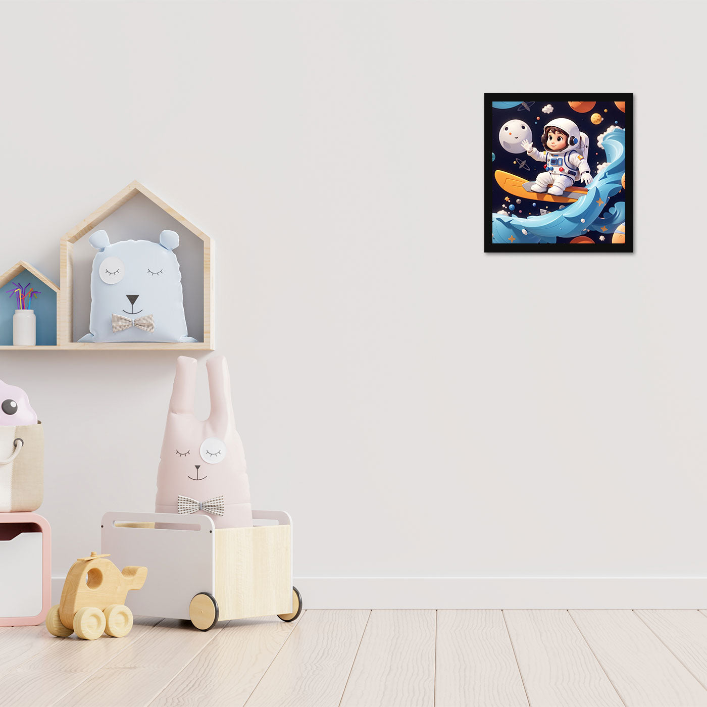 Cute Astronaut Printed Wall Frame for Wall Decoration Wall Poster Frame for Kids Bedroom Living Room Home Decor Gift for Birthday Kids Boys and Girls