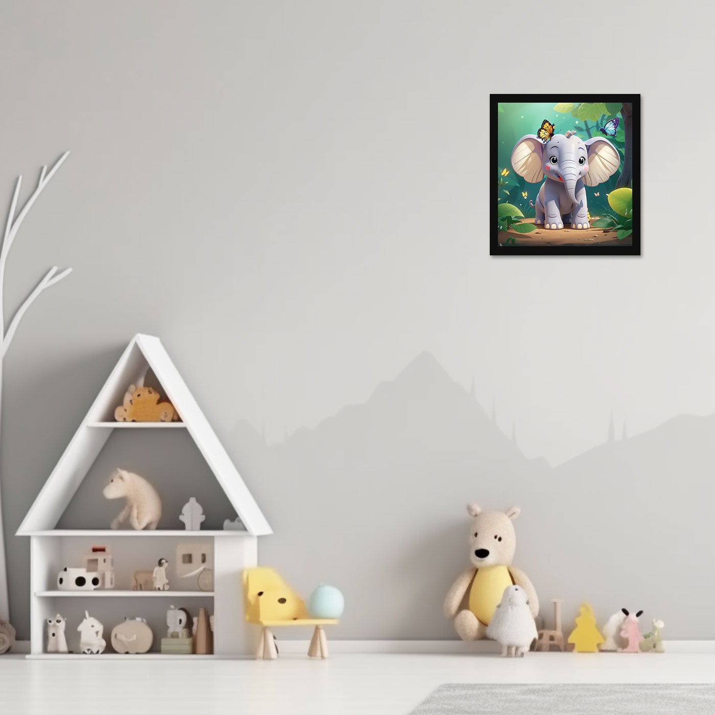 Baby Elephant Printed Wall Frame for Wall Decoration Wall Poster Frame for Kids Bedroom Living Room Home Decor Gift for Birthday Kids Boys and Girls