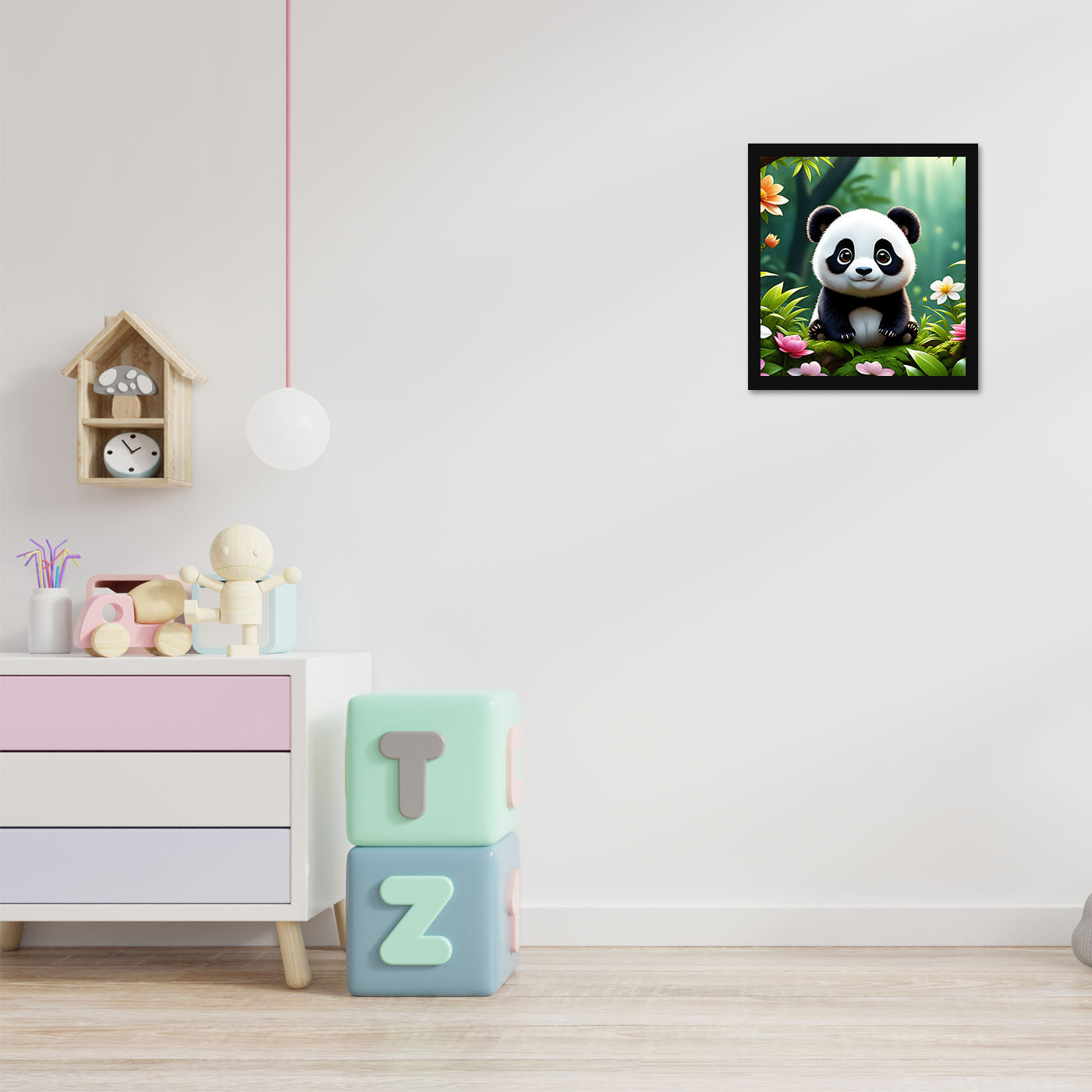 Cute Panda Printed Wall Frame for Wall Decoration Wall Poster Frame for Kids Bedroom Living Room Home Decor Gift for Birthday Kids Boys and Girls