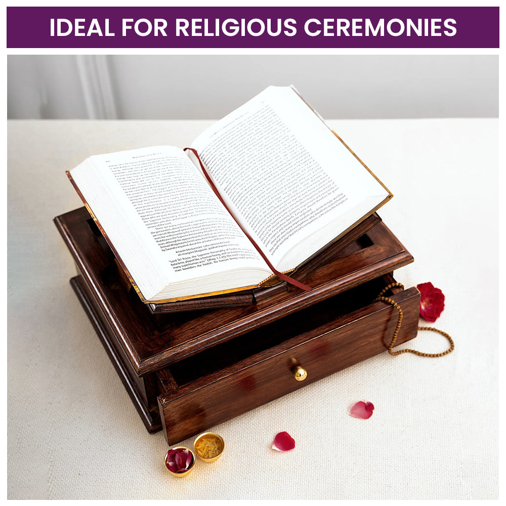 Handcrafted Holy Book Stand Box for Reading Geeta, Quran, Guru Granth Sahib, Bible Book