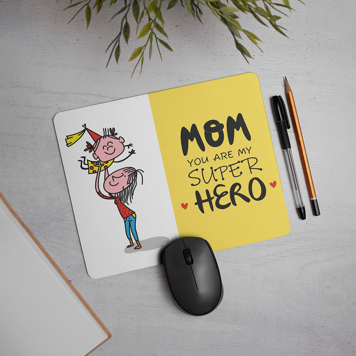 "Mom You Are Super Hero" Quotes Printed Mouse Pad Non-Slip Spill-Resistant Mousepad with Special-Textured Surface for Laptop PC