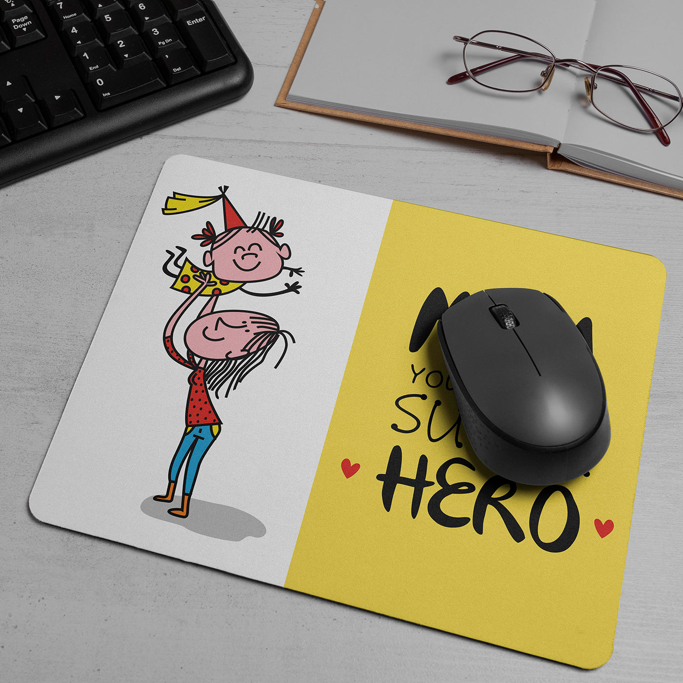 "Mom You Are Super Hero" Quotes Printed Mouse Pad Non-Slip Spill-Resistant Mousepad with Special-Textured Surface for Laptop PC