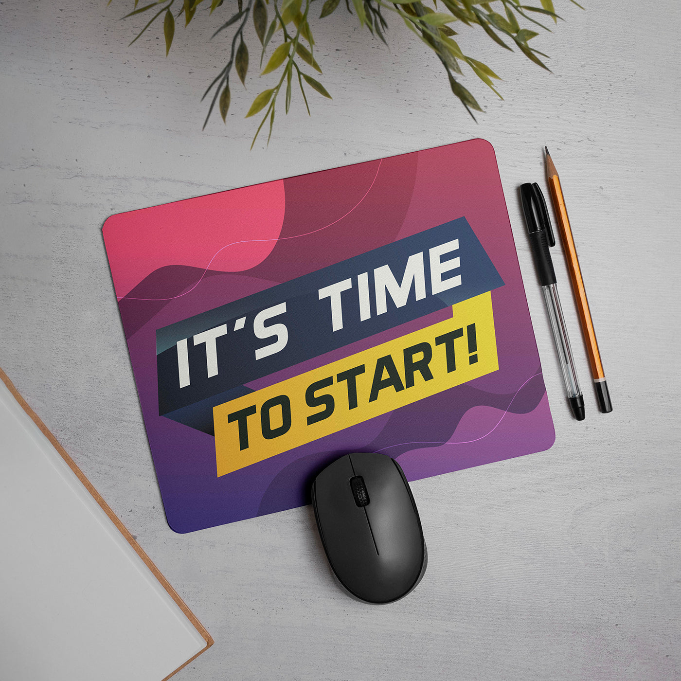 "It's Time To Start" Motivational Quotes Printed Mouse Pad Non-Slip Rubber Base Desk Mousepad for Laptop PC