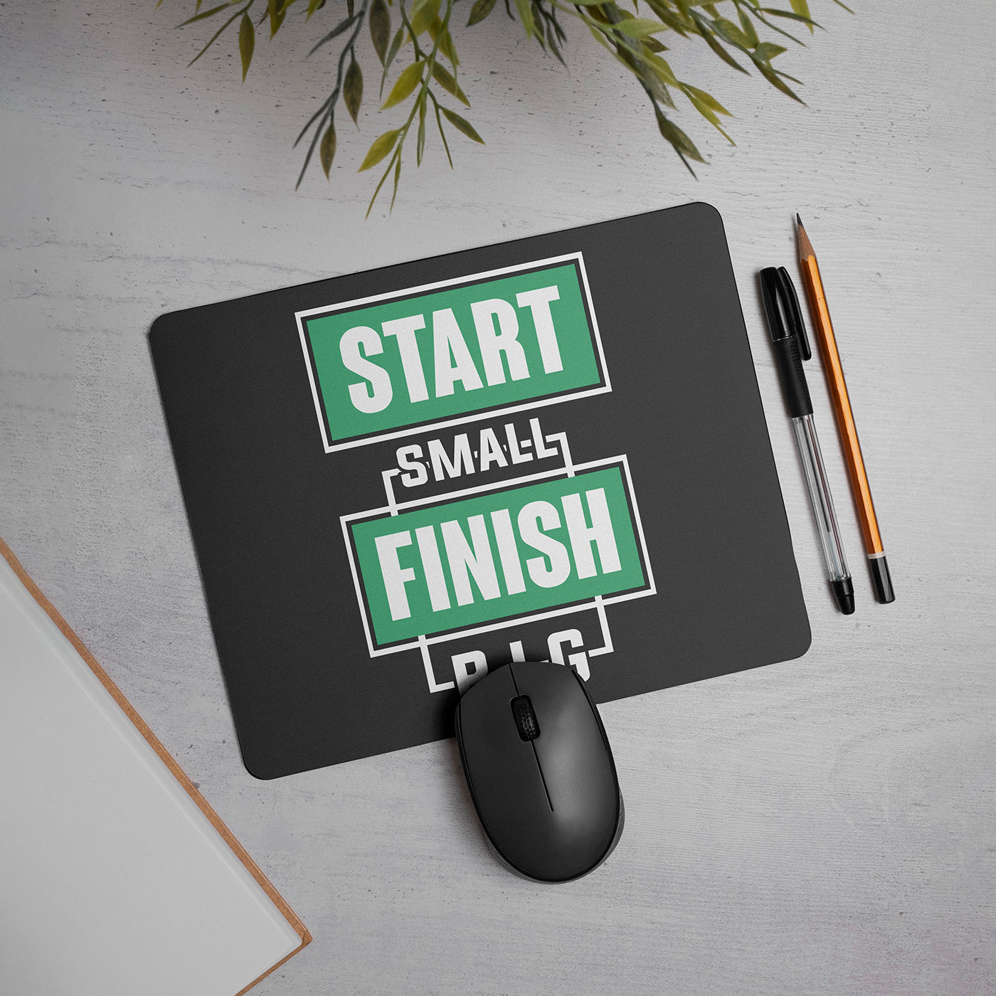 "Start Small Finish Big" Motivational Quotes Printed Mouse Pad Non-Slip Rubber Base Desk Mousepad for Laptop PC