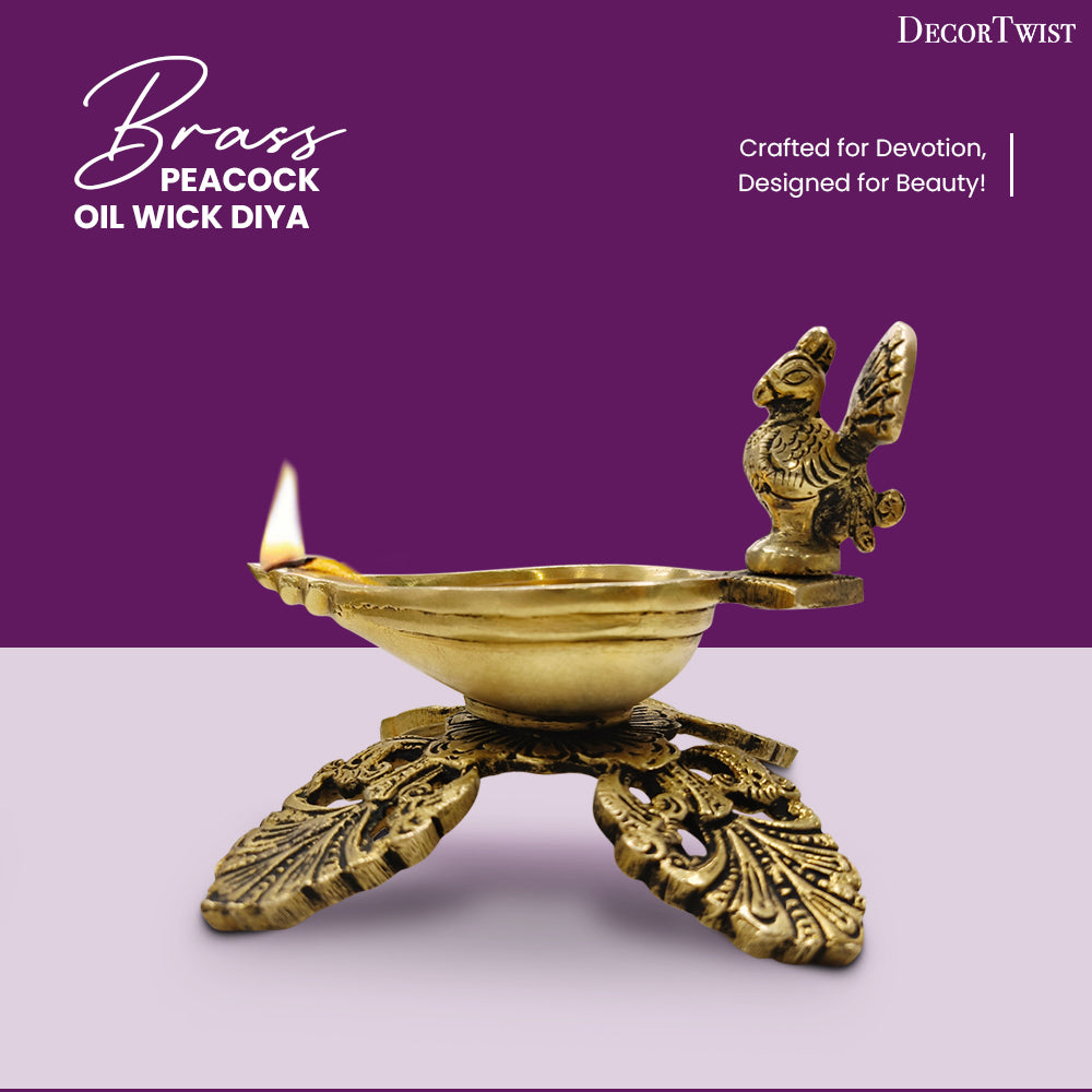 Brass Peacock Design Oil Wick Diya