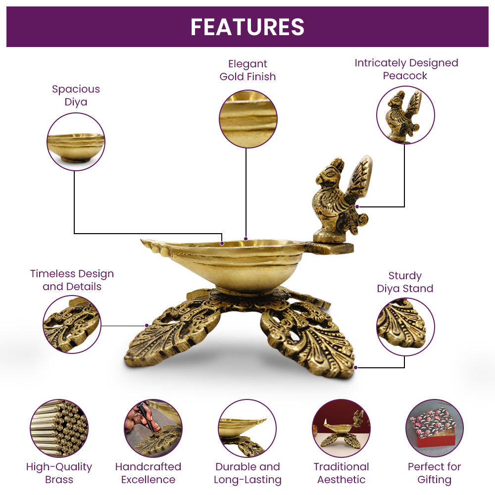 Brass Peacock Design Oil Wick Diya