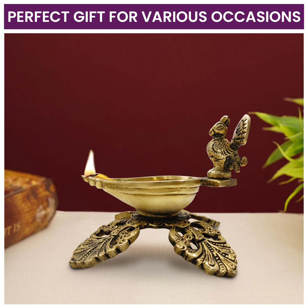 Brass Peacock Design Oil Wick Diya