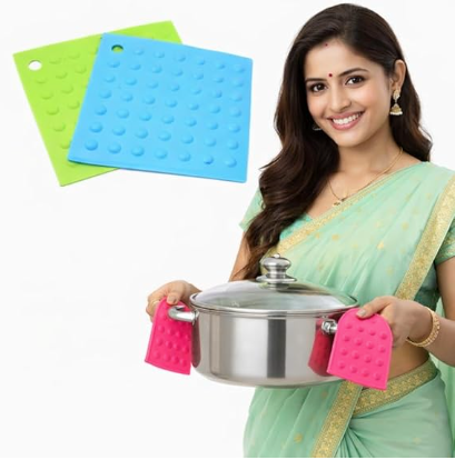 DecorTwist Multipurpose Pot Holder Dining Table Heat Protection Pads| Heat Resistant Anti-Slip Silicone Trivet Mat for Glass Table & Kitchen Countertop ( Rectangular)