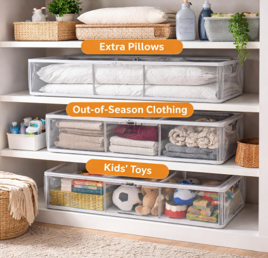 DecorTwist Transparent Shoe Storage Box for Closet & Under Bed | Foldable Dustproof Plastic Organizer for Shoes, Clothes & Blankets