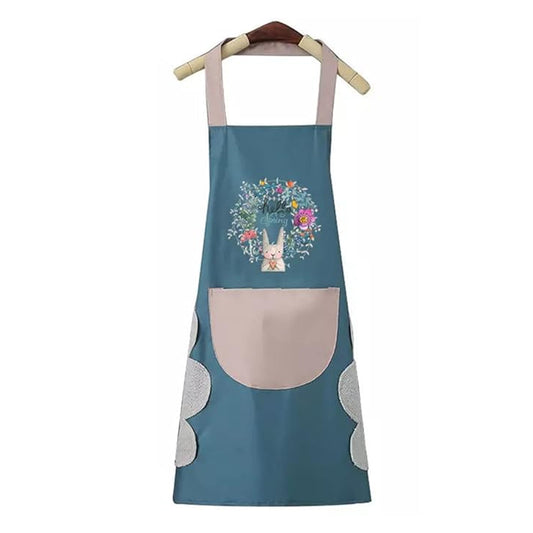 Waterproof Cooking Apron | Unisex Adjustable Apron with Front Pocket and Neck Strap | Side Coral Velvet Hands Towel for Kitchen, Cooking, Restaurant