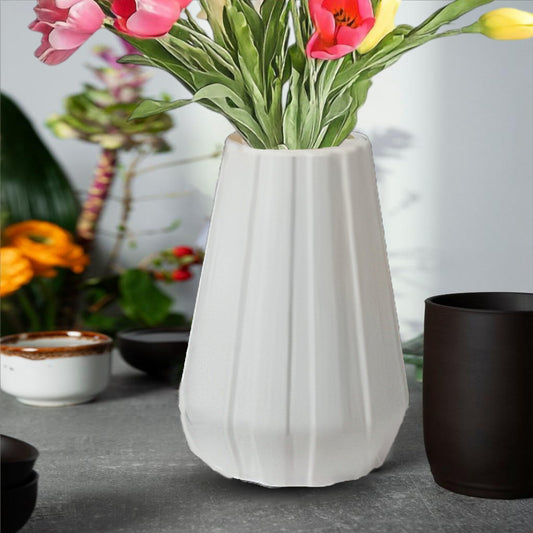 Plastic Flower Vases for Home Decor, Bedroom, Centrepiece Living Room, Office Decoration (White)