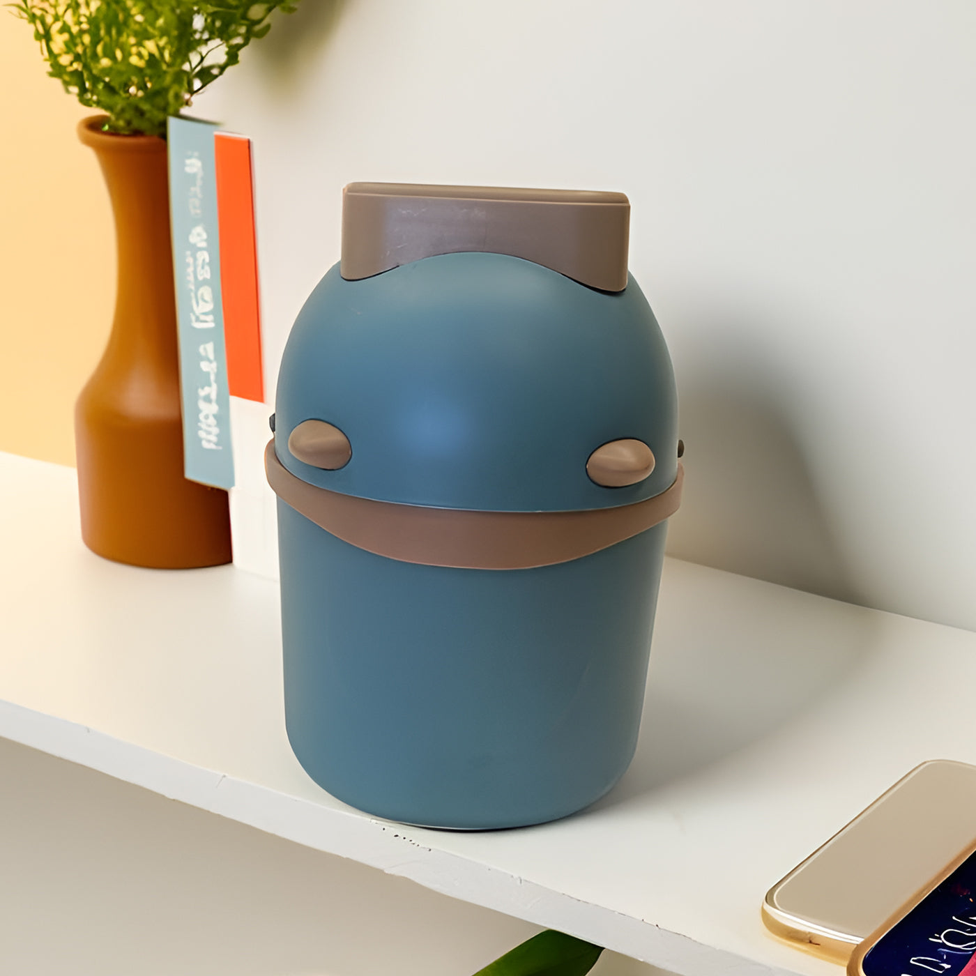 Plastic Mini Table Desk Dustbin with Swing Lid for Home, Living Room, Table, Bathrooms, Kitchens, Offices (Blue)