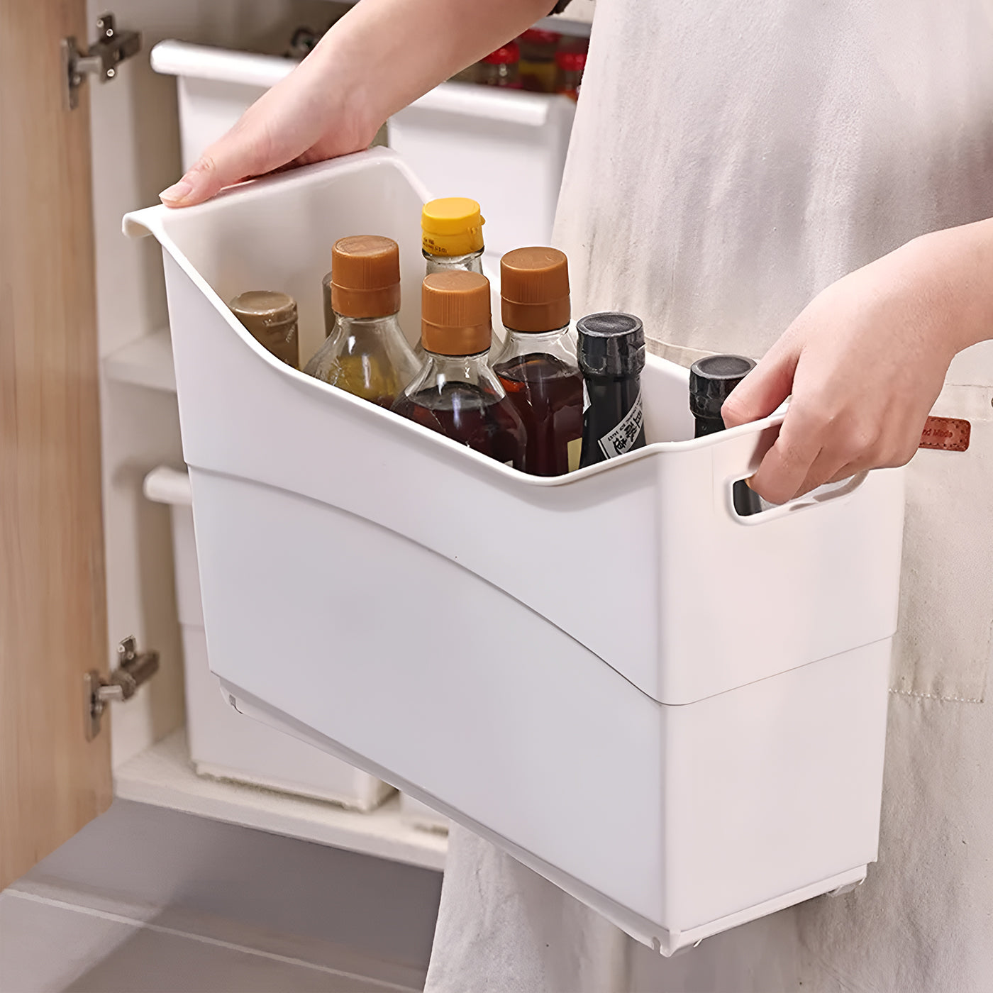 Multi-Purpose Storage Basket with Wheels Portable Organizer for Kitchen, Bathroom, and Under-Sink Storage Bin (43cm x 19cm x 26cm) White