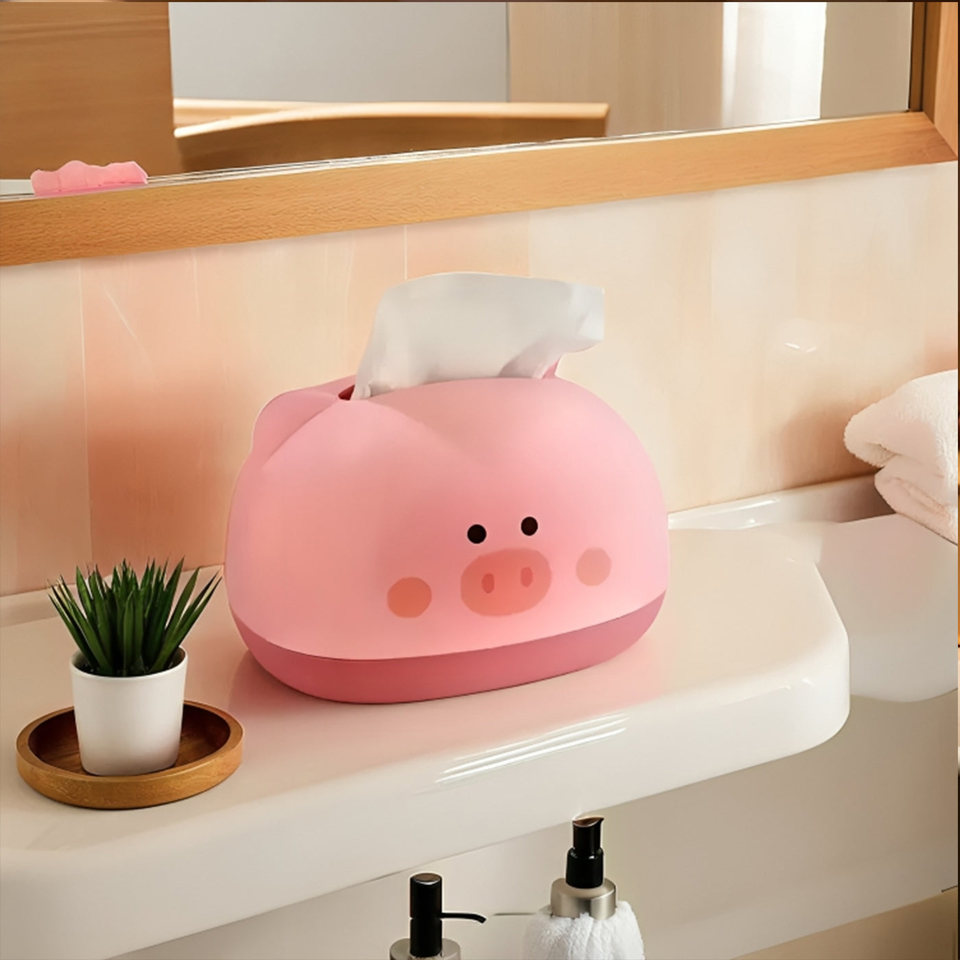Cute Piggy Plastic Tissue Dispenser Napkin Holder for Bathroom, Home, Kitchen, Office, and Car